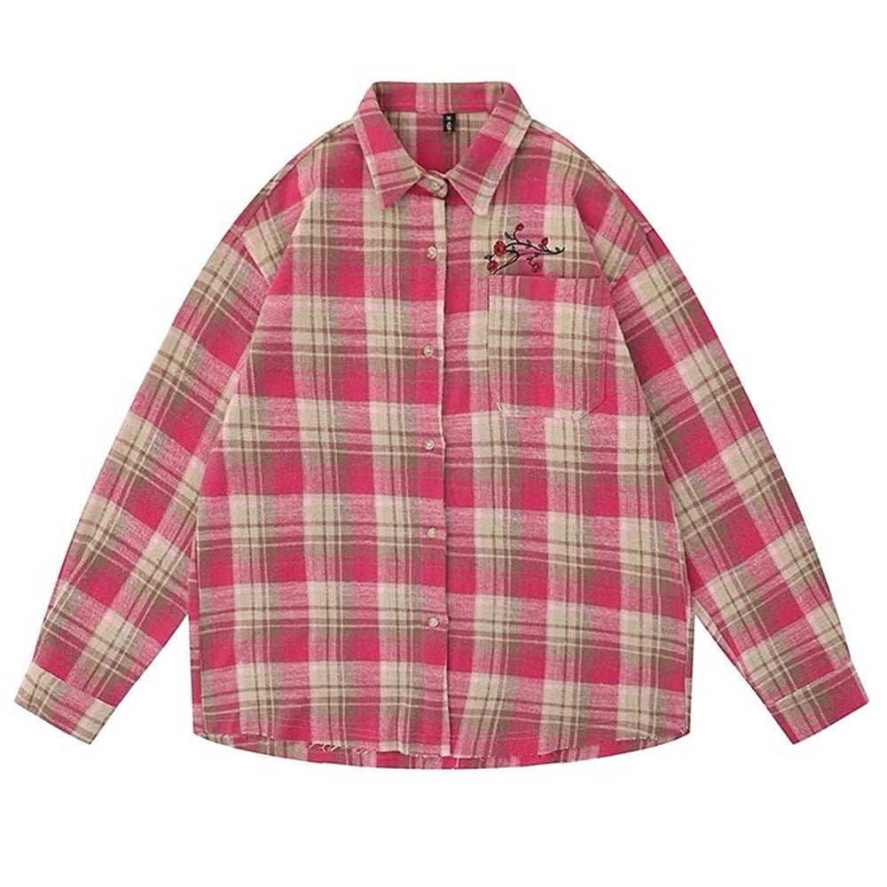 aesthetic pink plaid shirt boogzel clothing