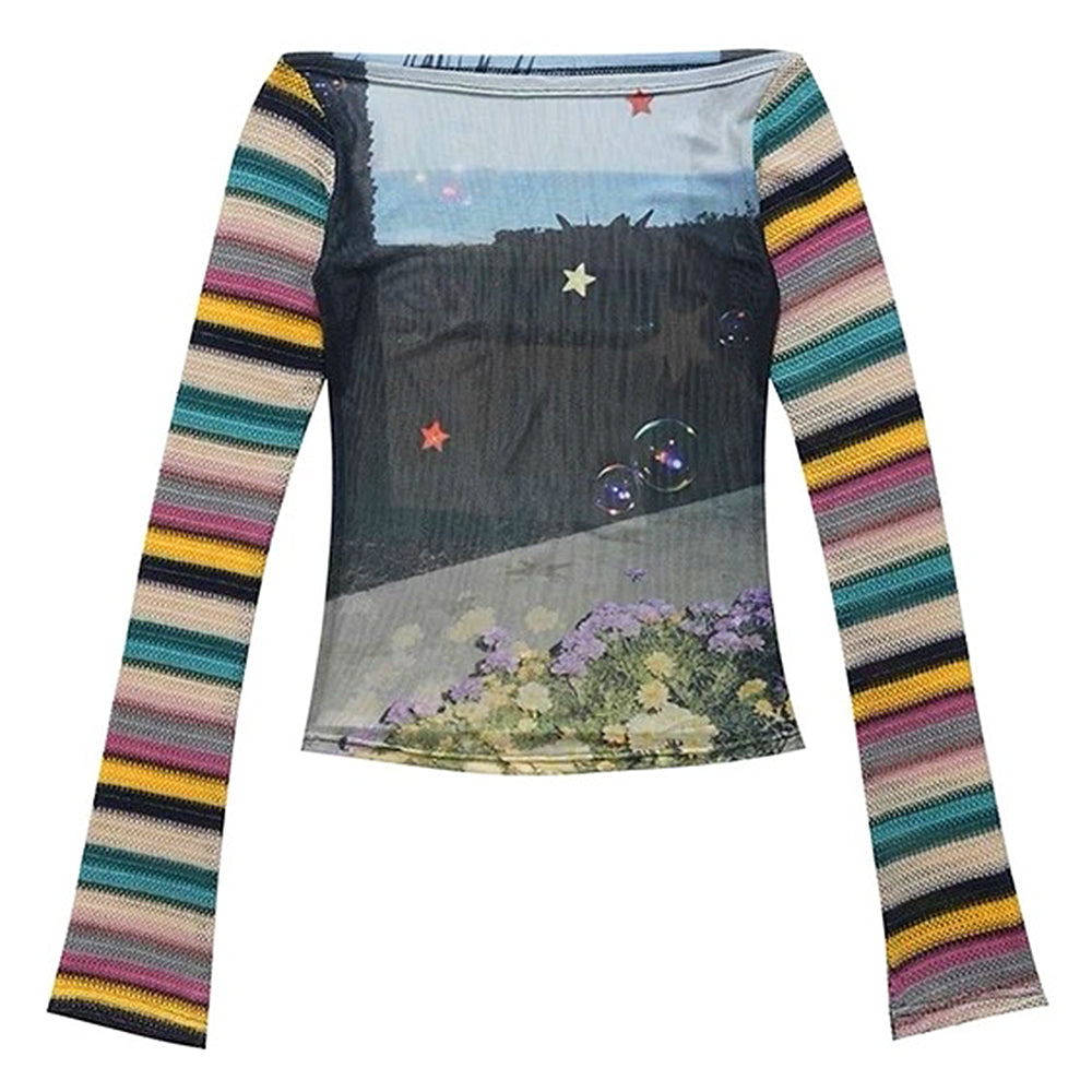 aesthetic stripe sleeve mesh top boogzel clothing