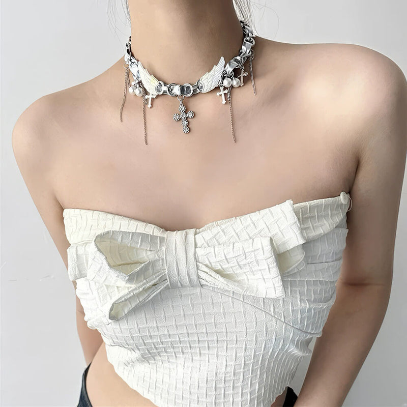 Angel Wings Cross Choker Necklace | Cute Accessories – Boogzel