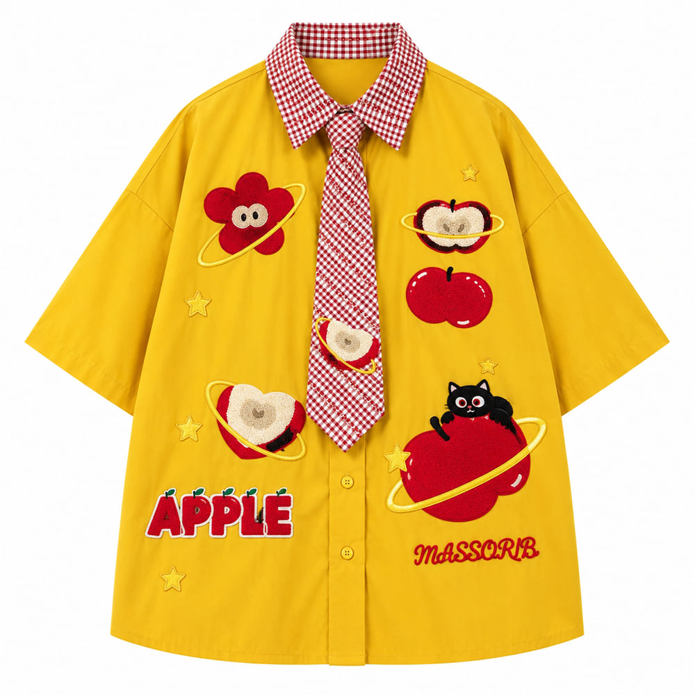 apple embroidered short sleeve tie shirt boogzel clothing