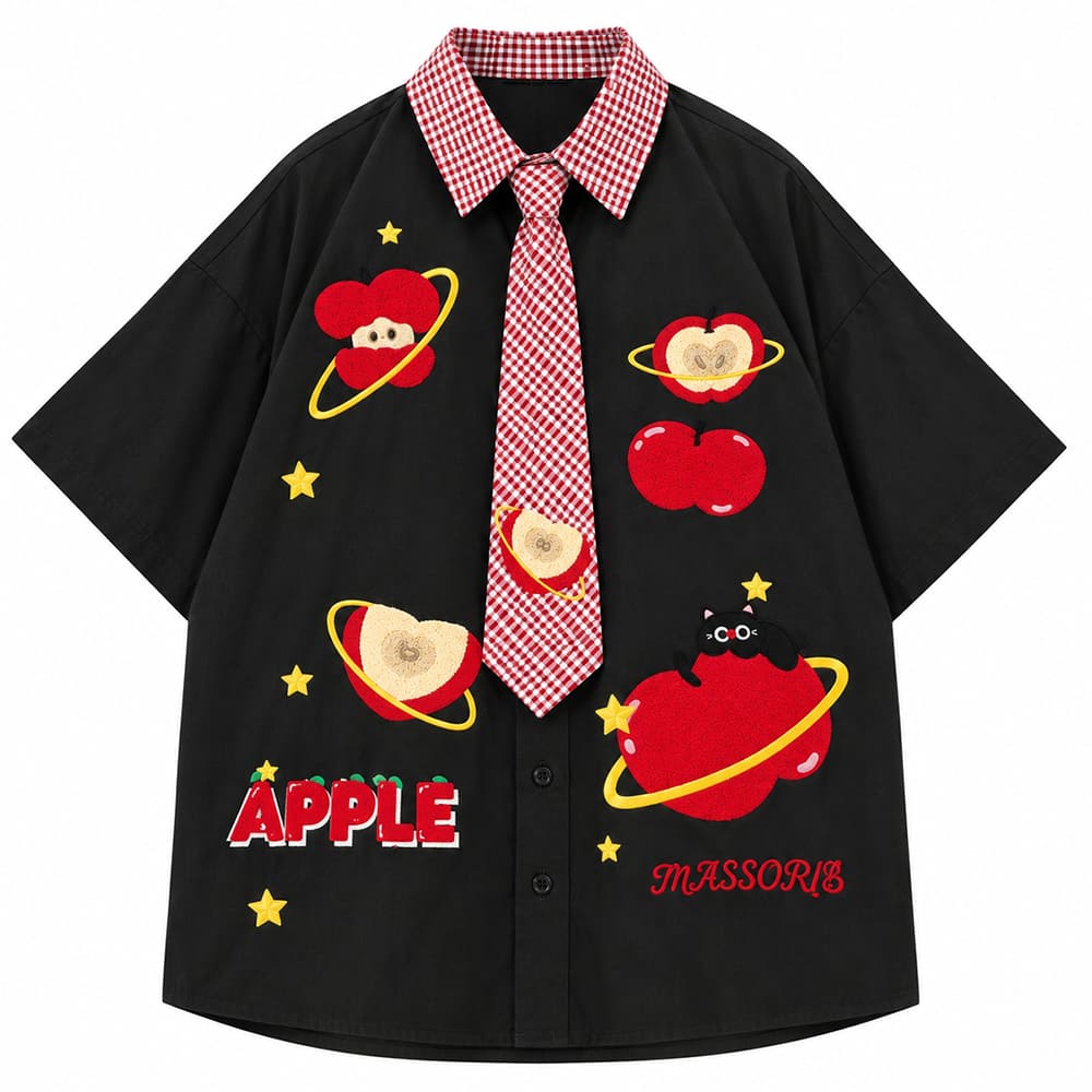 apple embroidered short sleeve tie shirt boogzel clothing