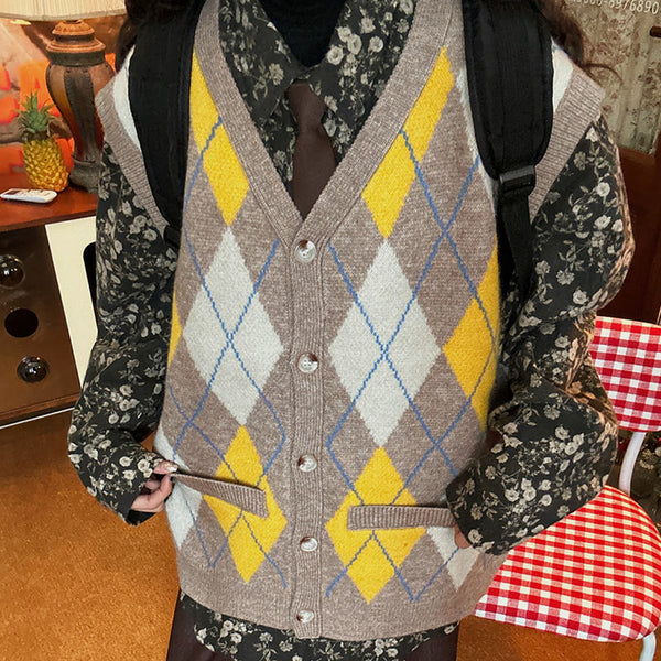 Argyle Button Up Grandpa Knit Vest | BOOGZEL CLOTHING – Boogzel