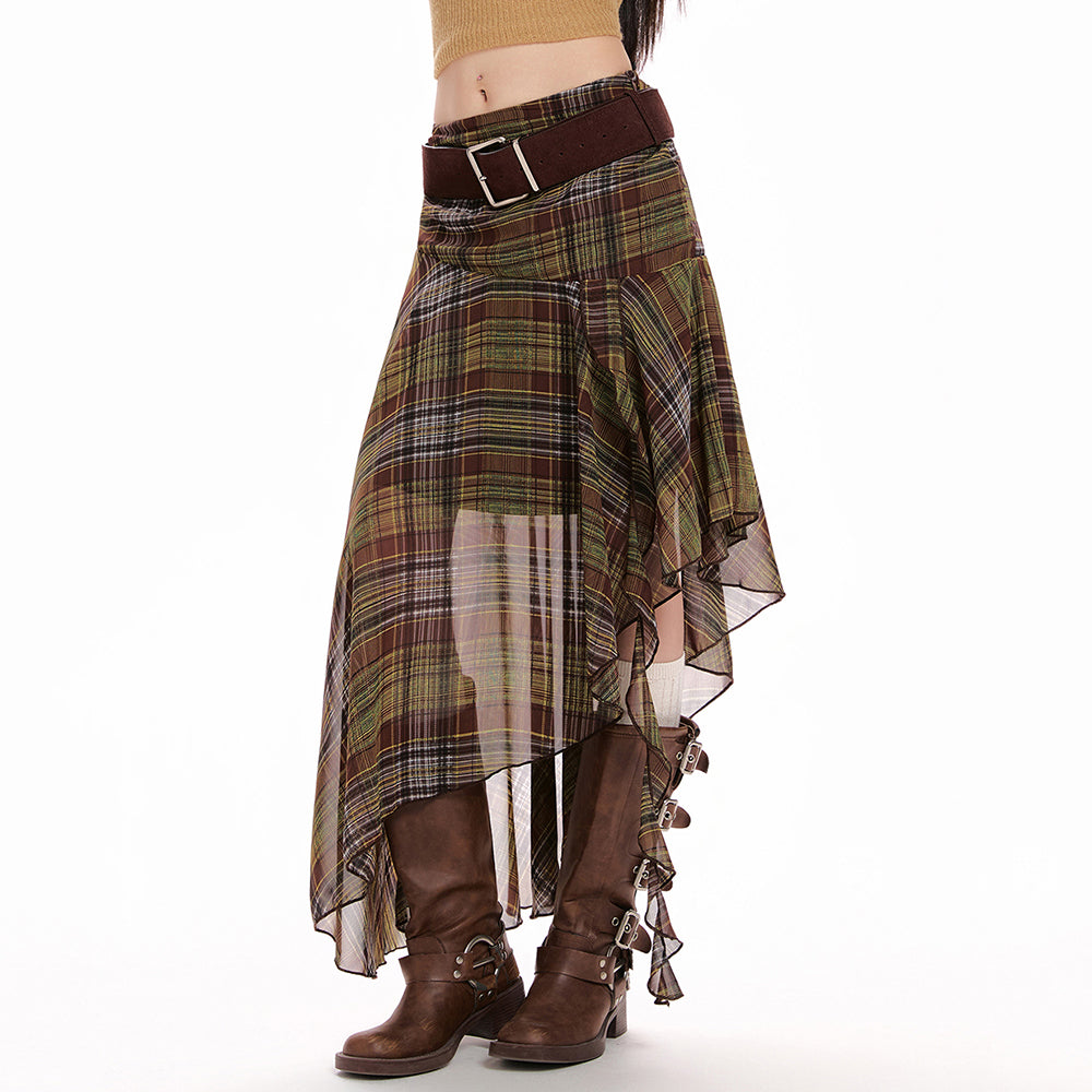 asymmetrical plaid midi skirt boogzel clothing