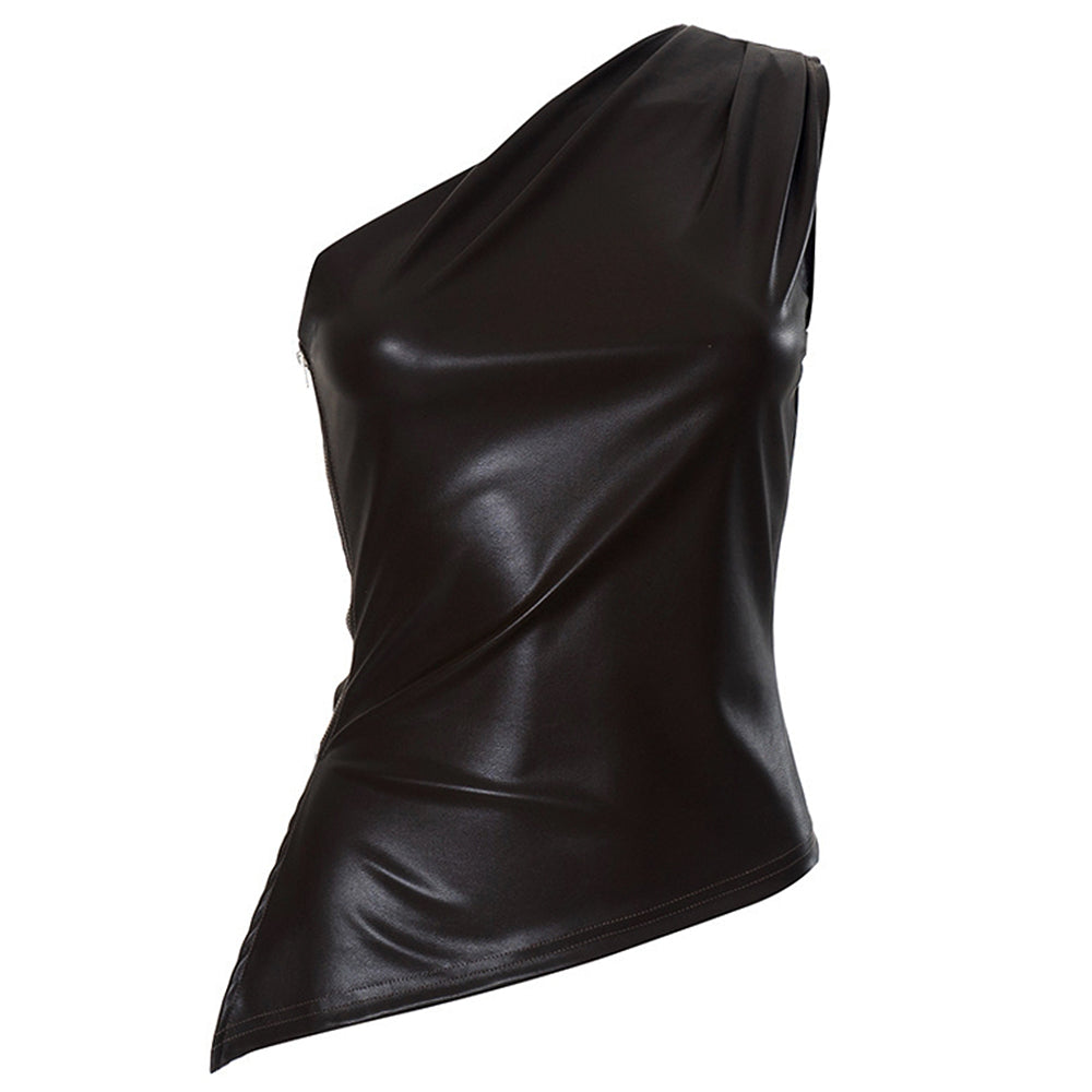 asymmetric one shoulder leather top boogzel clothing