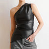 asymmetric one shoulder leather top boogzel clothing