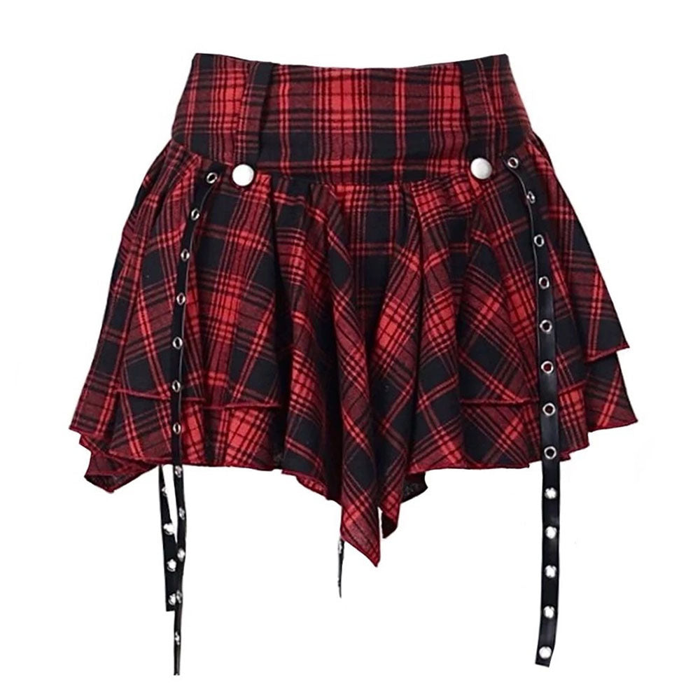 red asymmetric plaid skirt boogzel clothing