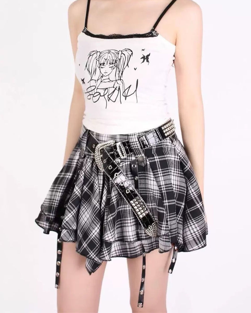 black and white asymmetric plaid skirt boogzel clothing