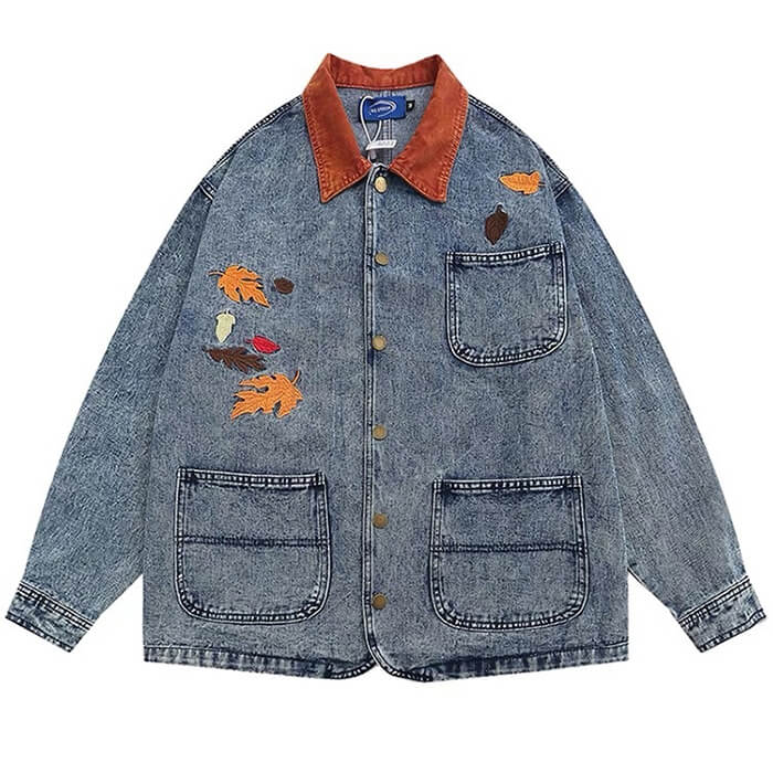 autumn leaves embroidery demin jacket boogzel clothing