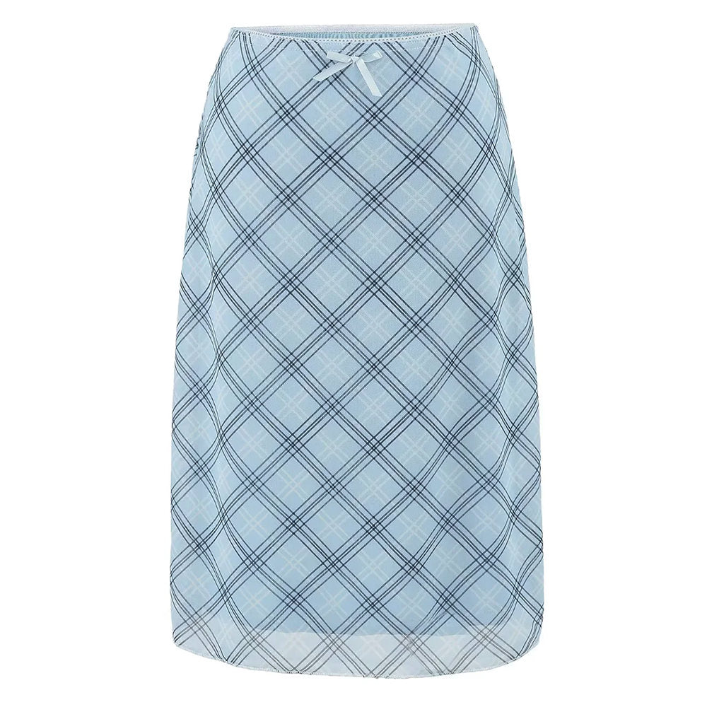 baby blue plaid midi skirt boogzel clothing