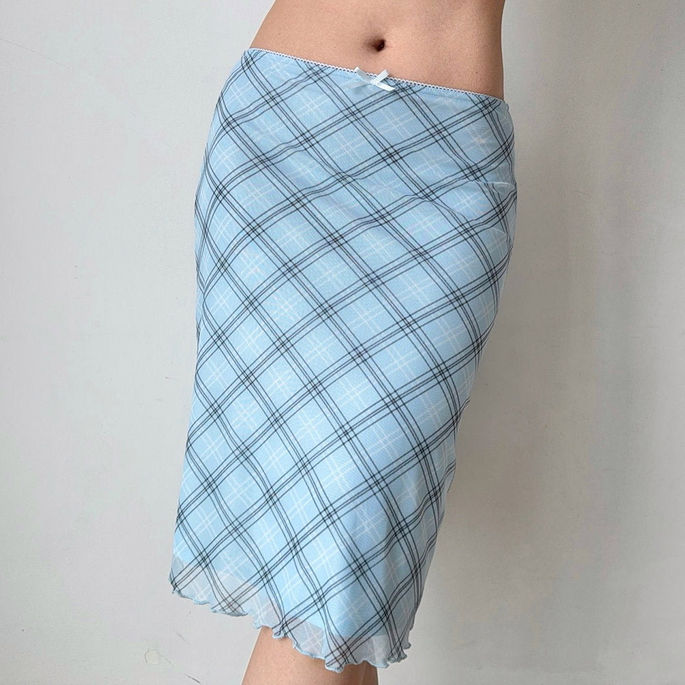 baby blue plaid midi skirt boogzel clothing