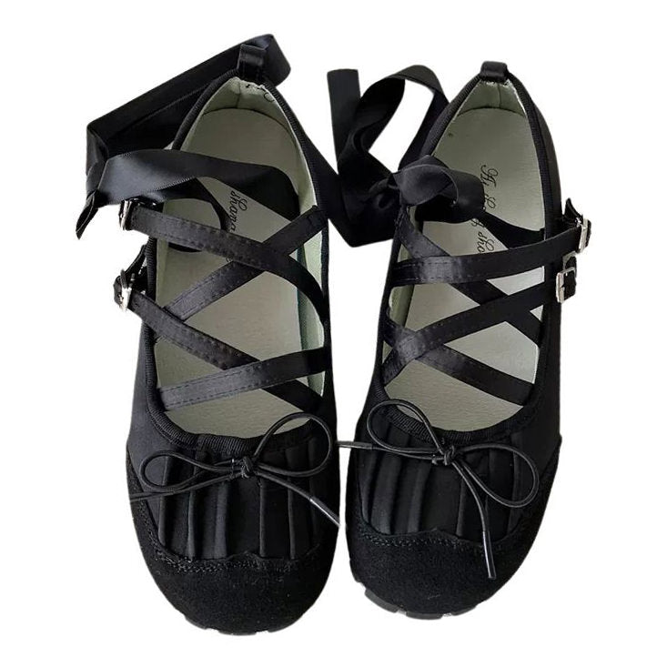  ballet-inspired flats with criss-cross straps and bow details - Boogzel Clothing