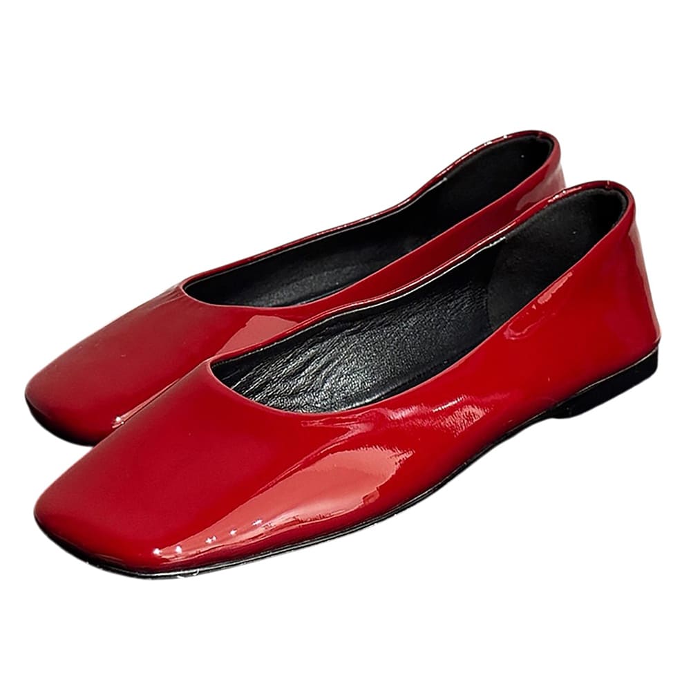 glossy red square toe flats boogzel clothing
