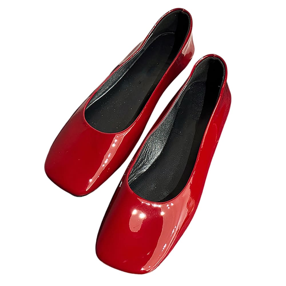 glossy red square toe flats boogzel clothing