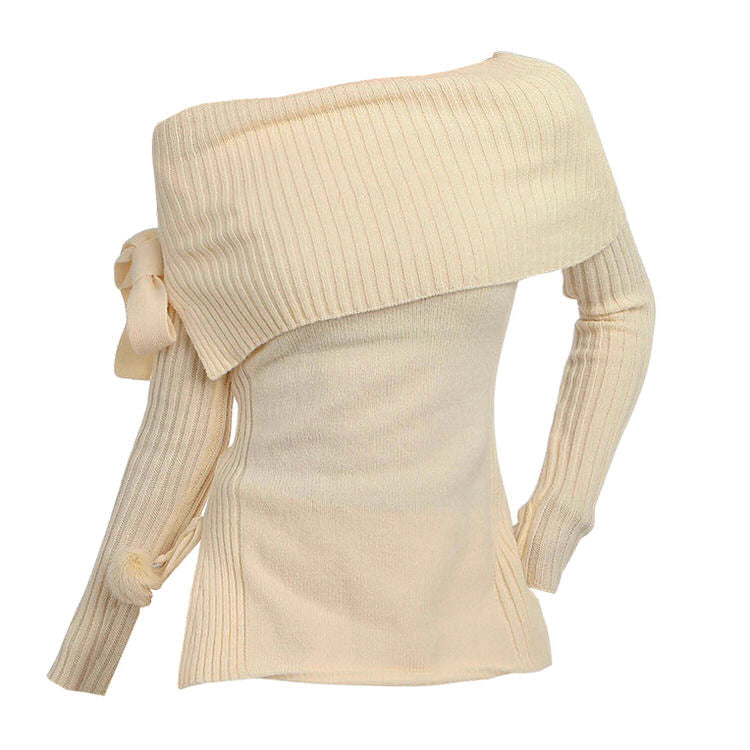 Balletcore Of Shoulder Sweater with bow - boogzel clothing