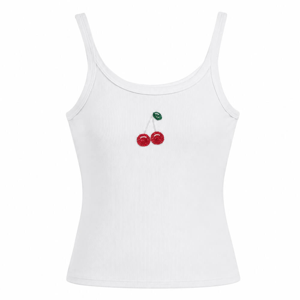 beaded-cherry-ribbed-tank-top-white-sleeveless-fitted-cami-red-cherries-green-leaf-beaded-embellishment-rib-knit-summer-top-cute-fruit-aesthetic-boogzel-clothing-product-photo