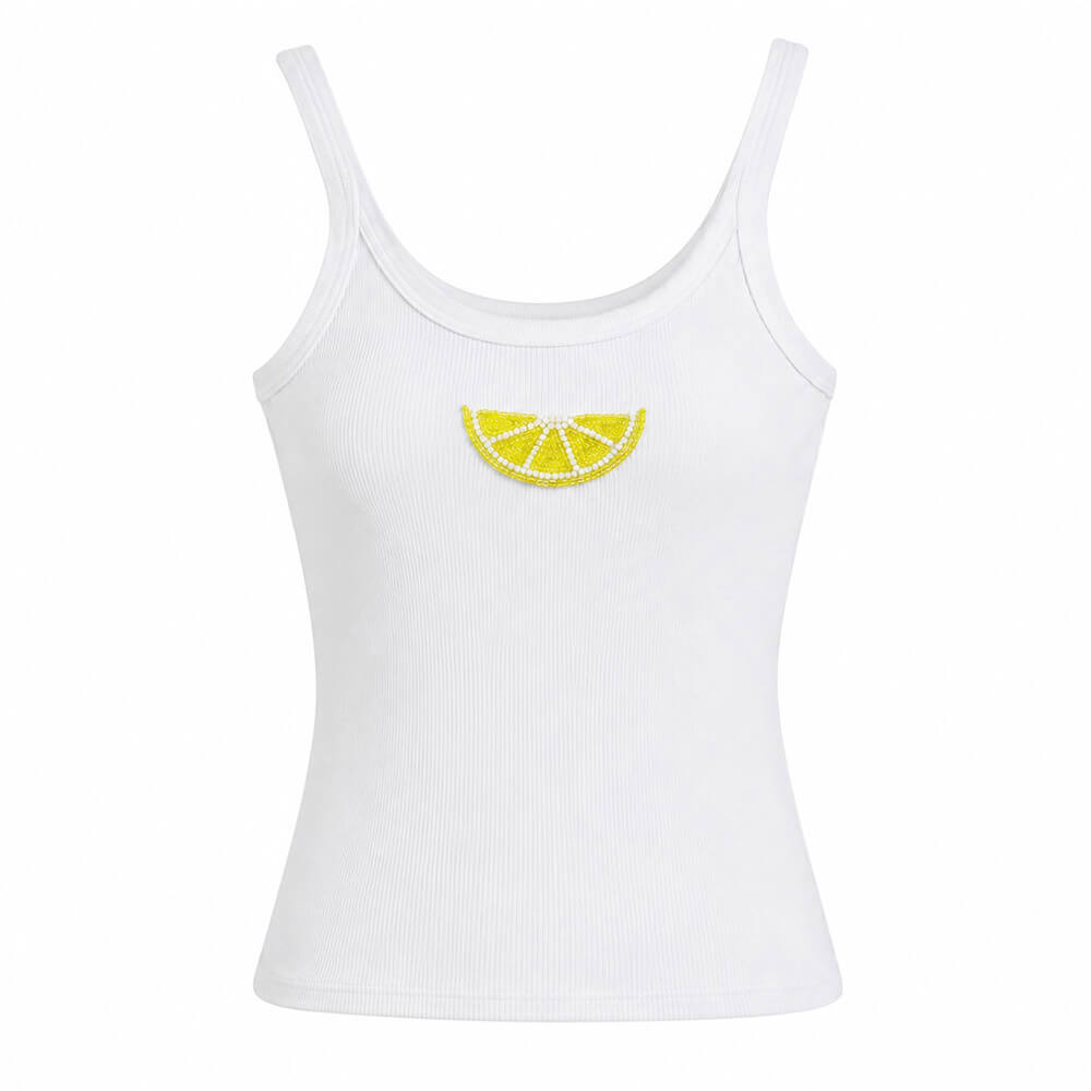 beaded-lemon-ribbed-tank-top-white-sleeveless-fitted-cami-yellow-lemon-slice-beaded-embellishment-rib-knit-summer-top-cute-fruit-aesthetic-boogzel-clothing-product-photo