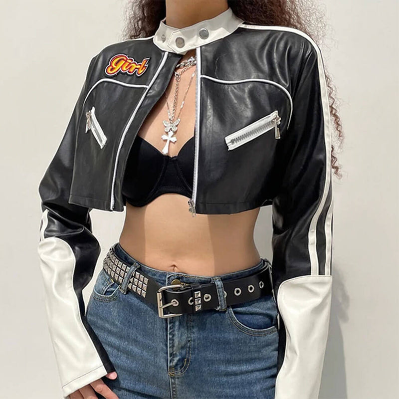 biker leather cropped jacket boogzel clothing