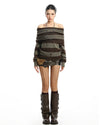 brown off shoulder striped knit top boogzel clothing