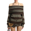 brown off shoulder striped knit top boogzel clothing