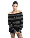 black and grey off shoulder knit top boogzel clothing