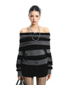 black and grey off shoulder knit top boogzel clothing