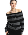 black and grey off shoulder knit top boogzel clothing