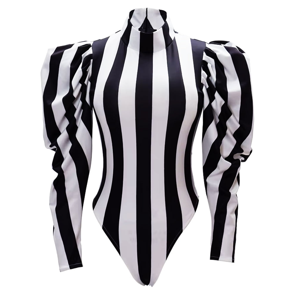 black and white striped bodysuit boogzel clothing