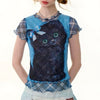 black kitten print y2k plaid top boogzel clothing