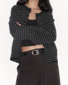 black and grey striped button up cardigan boogzel clothing