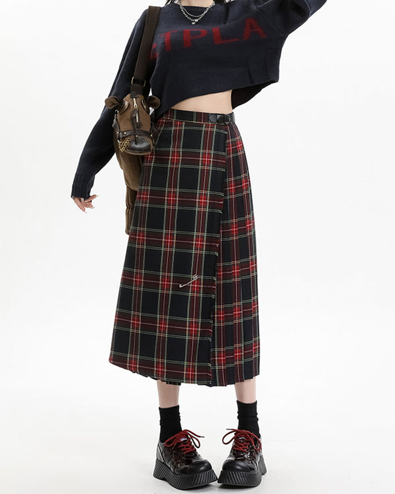 black and red plaid midi skirt boogzel clothing