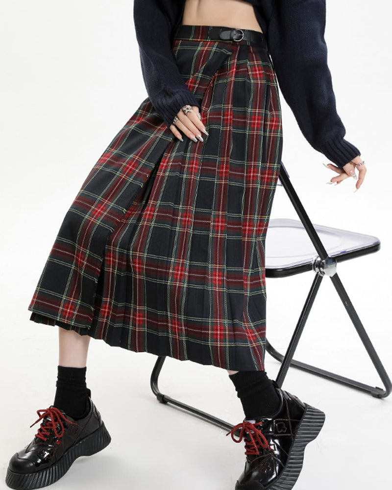 black and red plaid midi skirt boogzel clothing