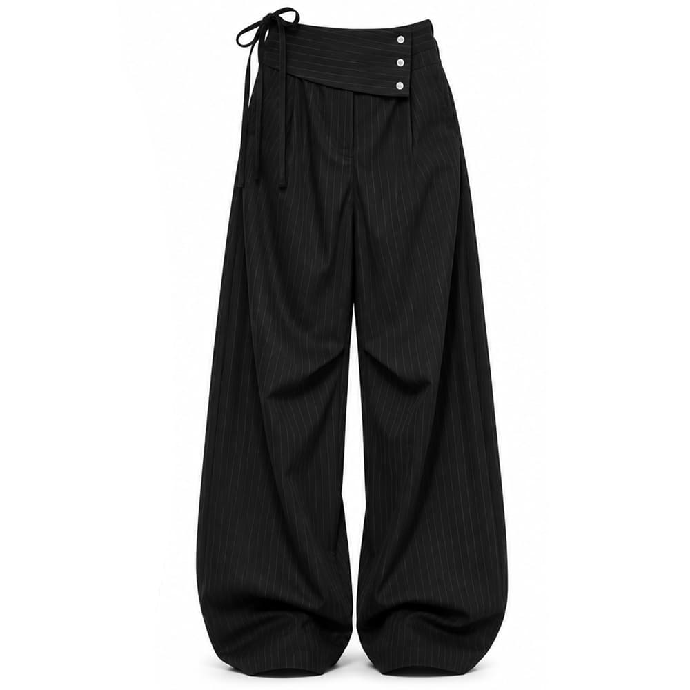 black asymmetric pinstripe pants boogzel clothing