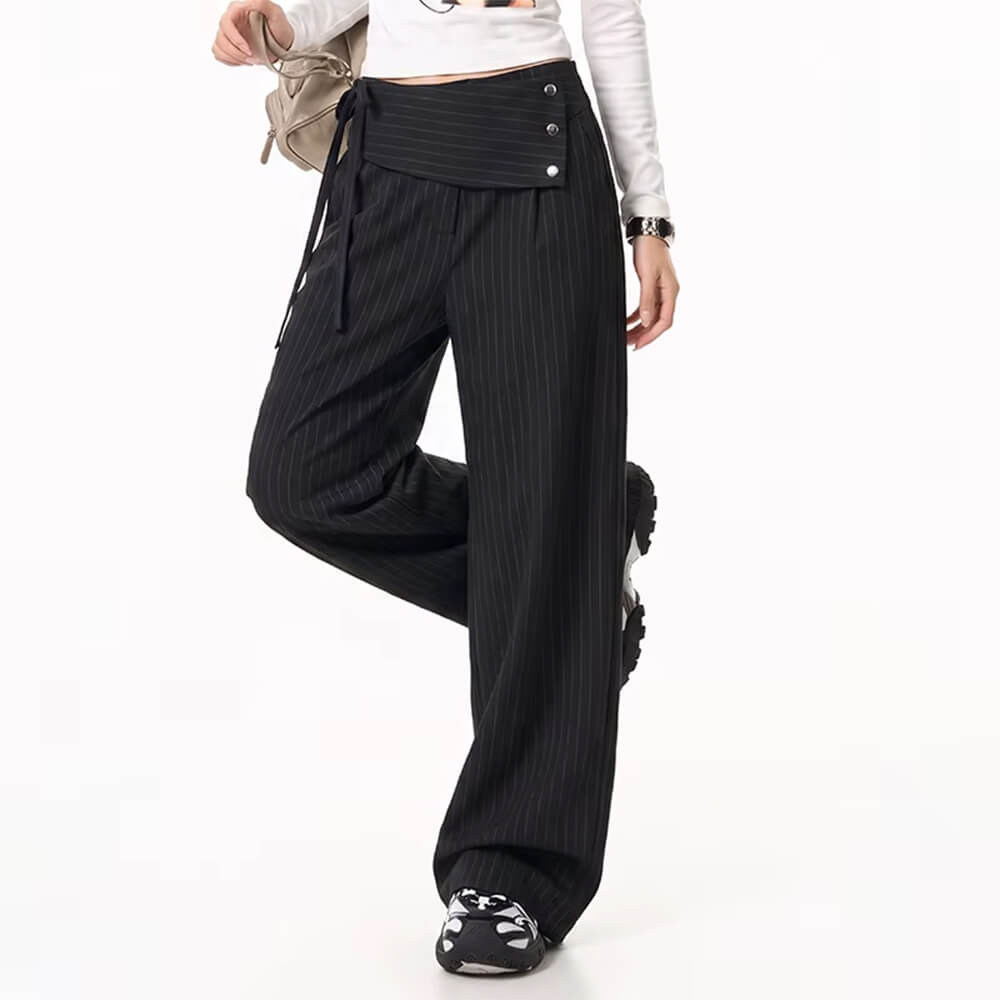 black asymmetric pinstripe pants boogzel clothing