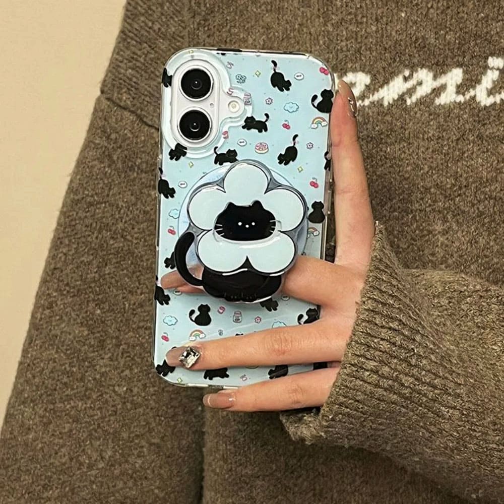 black cat flower phone holder boogzel clothing