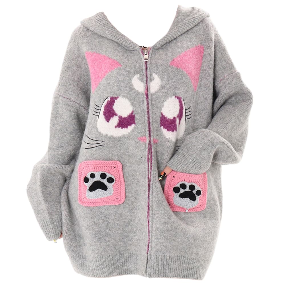 black cat knit zip up hoodie boogzel clothing