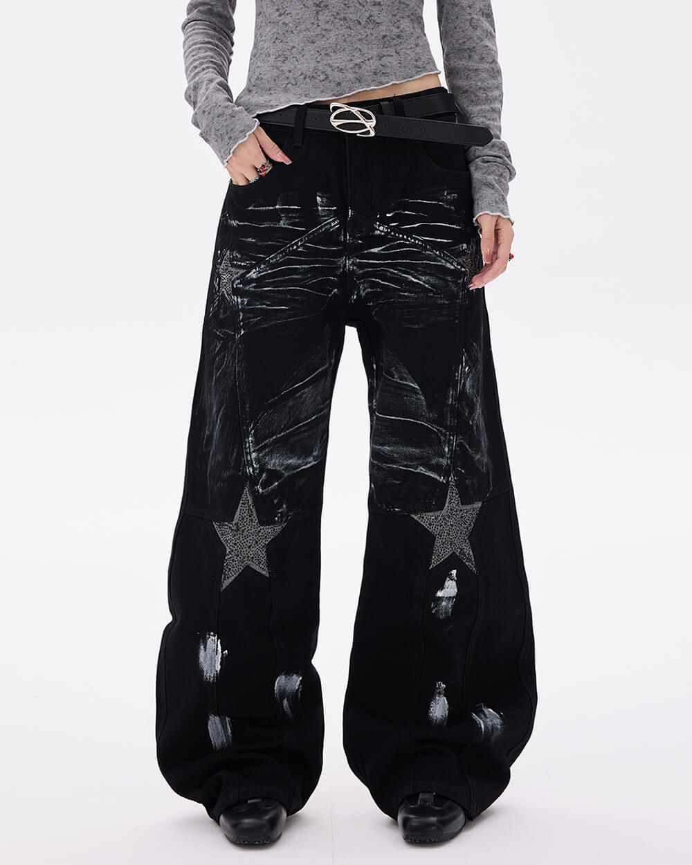 black star wide leg jeans boogzel clothing