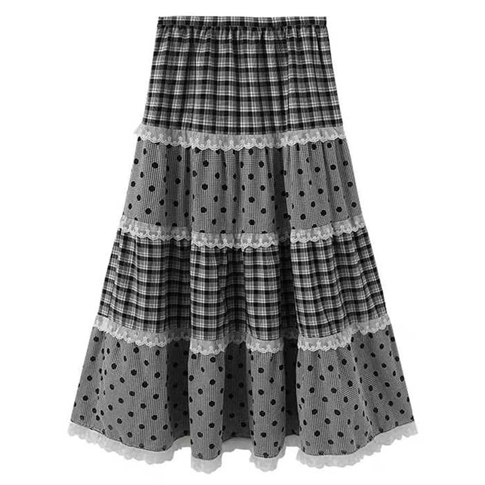 black white polka dot gingham maxi skirt boogzel clothing