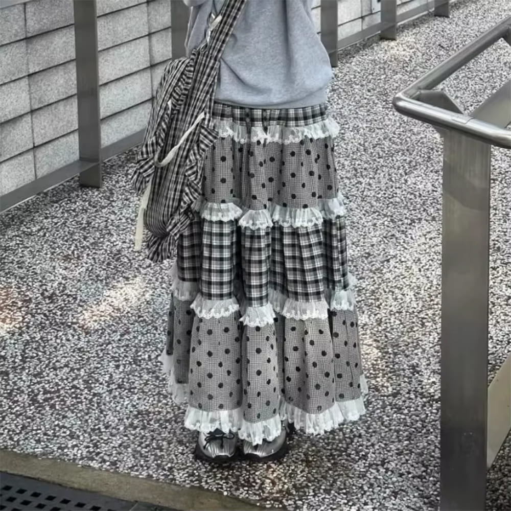 black white polka dot gingham maxi skirt boogzel clothing