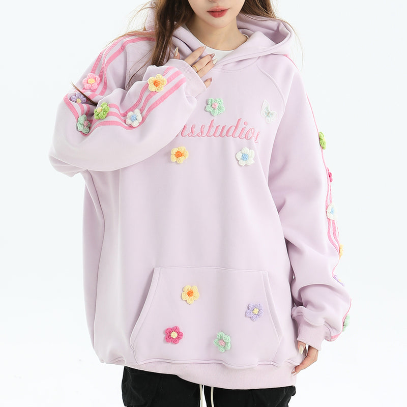 Blokette Aesthetic Floral Embroidery Hoodie