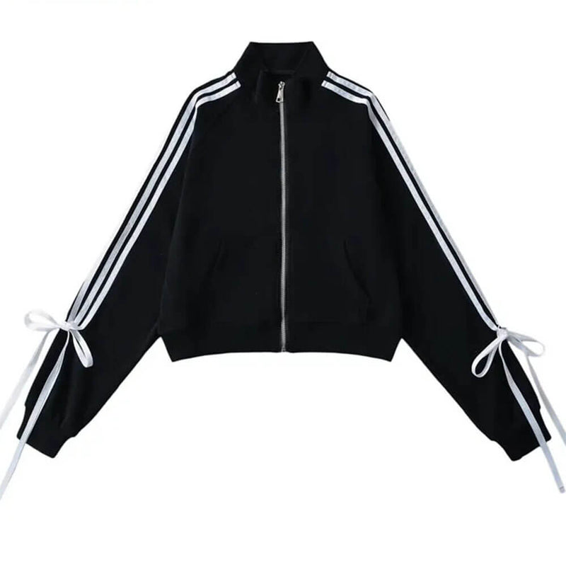 black bows side stripe zip up sweatshirt boogzel clothing