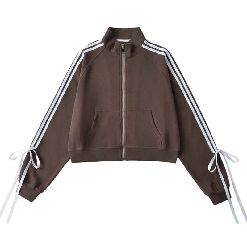 blokette bows side stripe zip up sweatshirt boogzel clothing