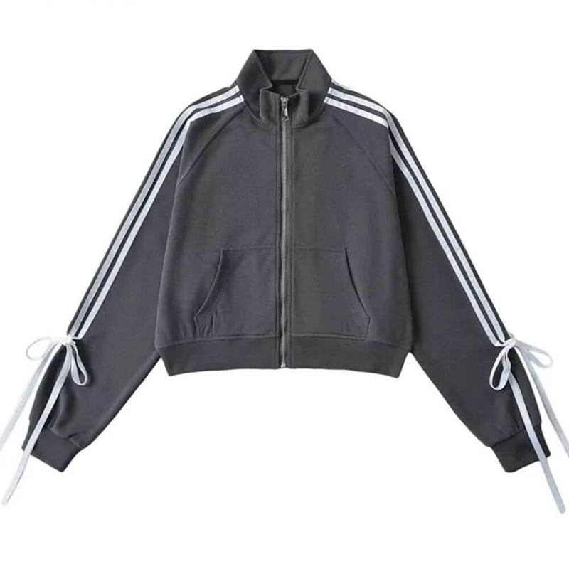 blokette aesthetic bows side stripe zip up sweatshirt boogzel clothing