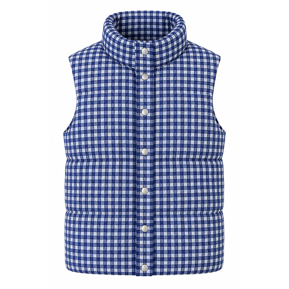 blue gingham puffer vest boogzel clothing