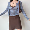 blue and brown plaid tank top and cardigan set boogzel clothing
