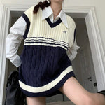 Old Money Aesthetic Striped Knit Sweater Vest- Boogzel ClothingVest