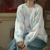 blue floral print knit pullover boogzel clothing