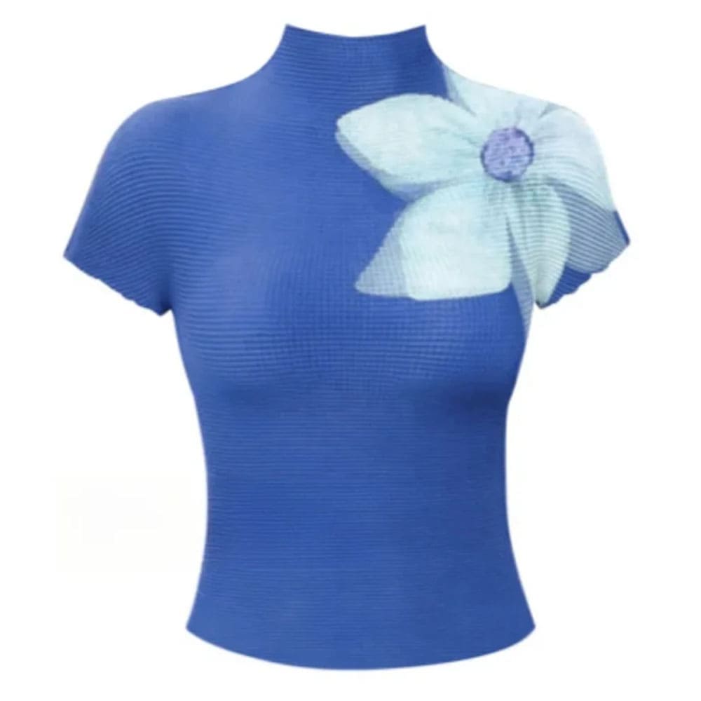 blue flower print mesh top boogzel clothing