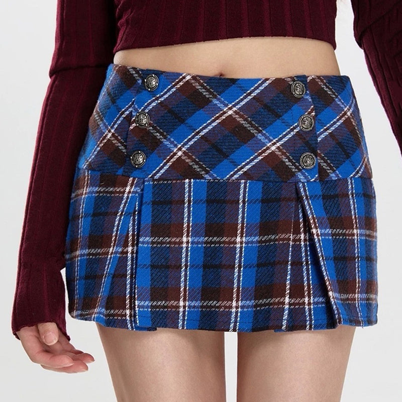 blue plaid micro skirt boogzel clothing