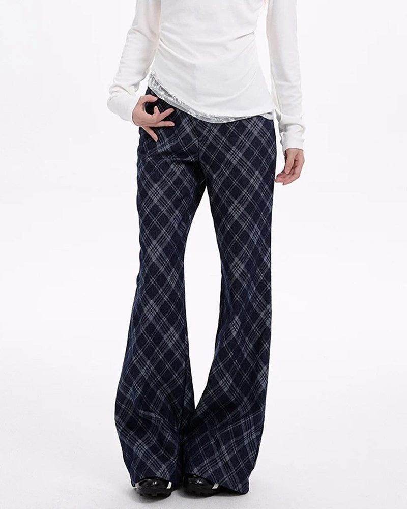 blue plaid wide leg pants boogzel clothing