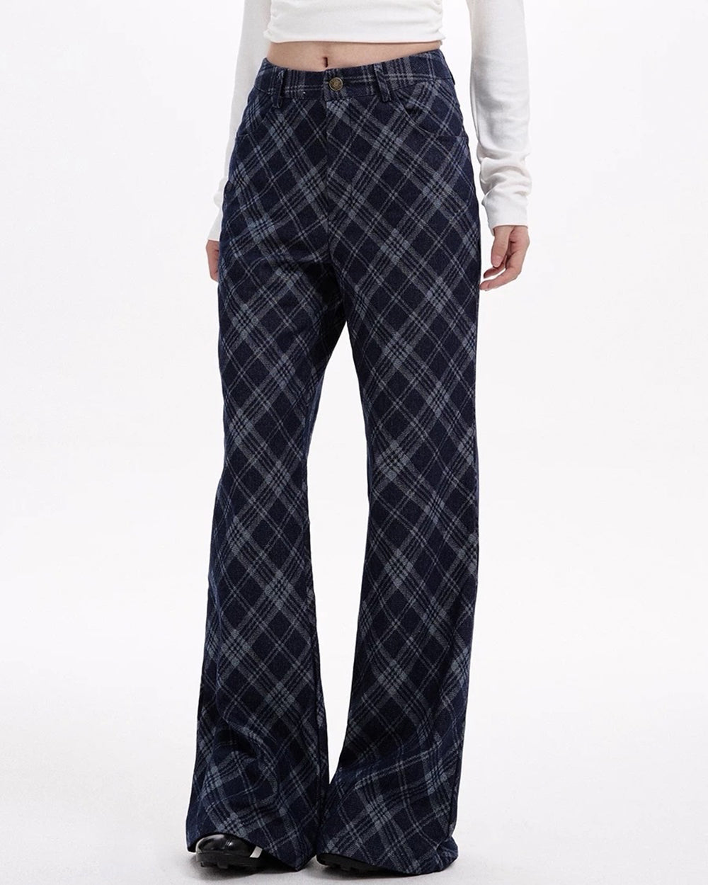 blue plaid wide leg pants boogzel clothing